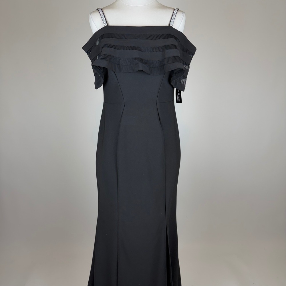 NWD R&M Richards Sheer Banded Cold Shoulder Rhinestone Strap Evening Gown Size 8